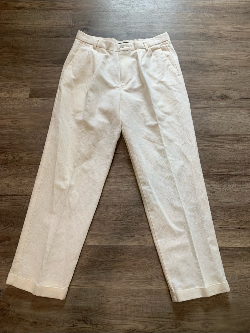 Dockers Off-White Pleated Front Linen Pants 34x32
